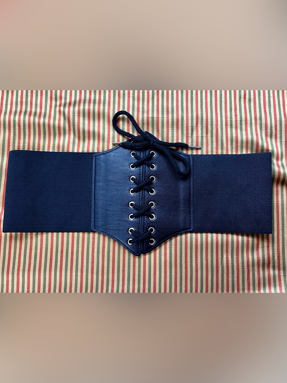 Wide Black Lace Up Corset Belt Elastic Waist Cincher Goth Alternative Witchy M/L